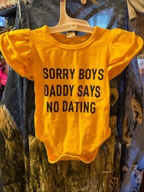 SHEIN Yellow "Sorry Boys Daddy Says No Dating" Baby One-Piece